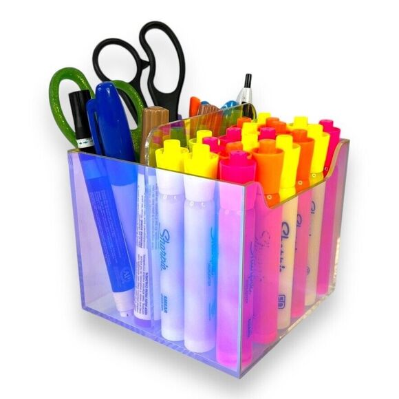 Clear Iridescent Rotating Desk Organizer Pen, Brush, Makeup, Remote Holder 5x5" - Picture 14 of 16